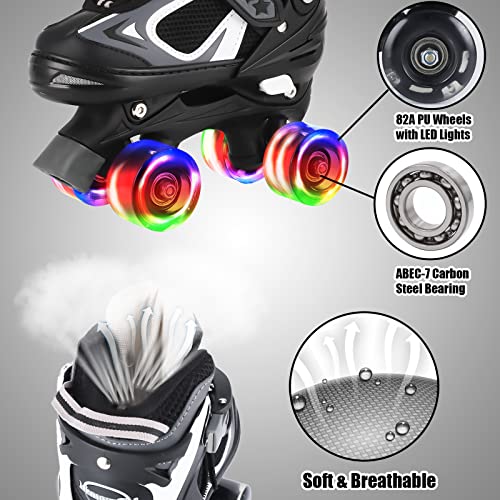 Image of Kids Roller Skates for Girls and Boys, 4 Sizes Adjustable Roller Skates with Light up Wheels, Outdoor & Indoor Roller Skates for Kids Children Beginners,Patines para Ninas Ninos