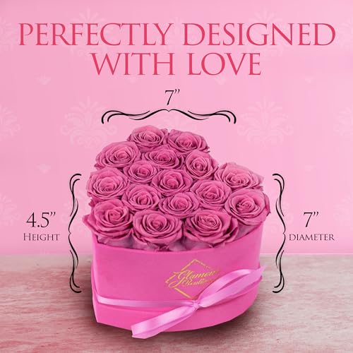 Image of GLAMOUR BOUTIQUE 16 Flower Forever Heart Shape Box, Mothers Day Gift For Mom, Eternal Preserved Roses Gift for Her, Flowers bouquet, For Birthday, Anniversary, Girlfriend - Velvet Pink (Color-Treated)
