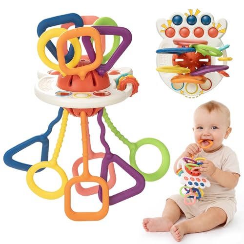 lisfiva Baby Teething Toys 6-12 Months & Toddler Car Activities | Exceptional Silicone Pull String Sensory Toy Montessori Toys for 1 Year Old Boy Girl Infant