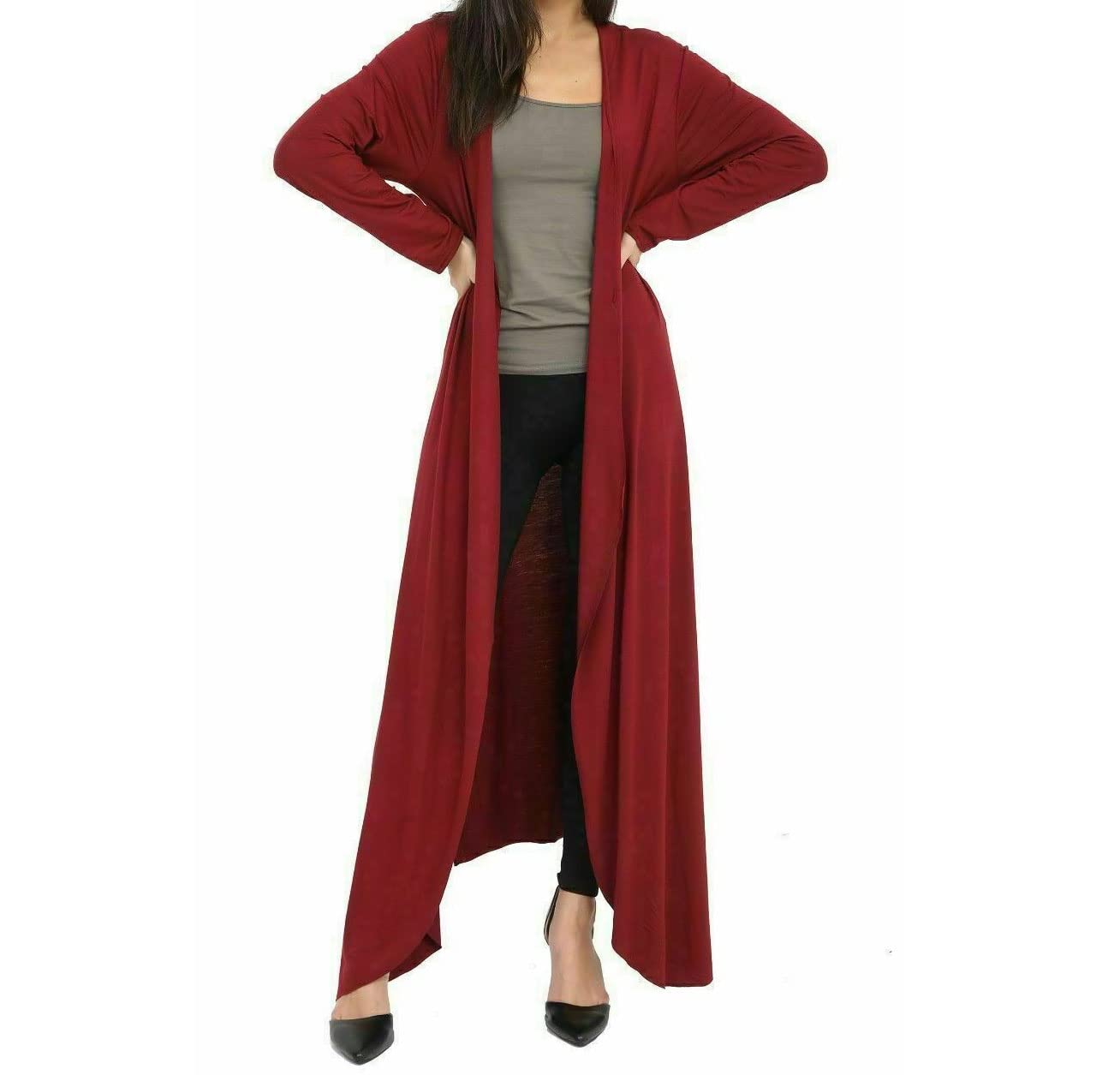 FAIRY BOUTIQUE Womens Long Sleeve Open Front Floaty Maxi Cardigan Ladies Lightweight Long Length Boyfriend Cardigan Wine