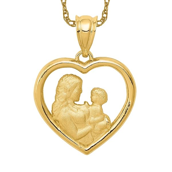 IceCarats 14K Solid Yellow Gold Mother Daughter Heart Love Necklace Mama Charm Pendant
