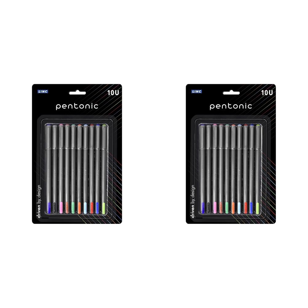 Pentonic Ball Pen Blister Pack | Tip Size 0.7 mm | Click Off Mechanism With Black Matte Finish Body | Comfortable Grip For Fast Flow Writing Experience | Multicolor Ink, Pack Of 20 Pens