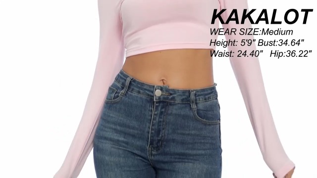 Women Basic Square Neck Long Sleeve Slim Fitted Crop T-Shirt Top