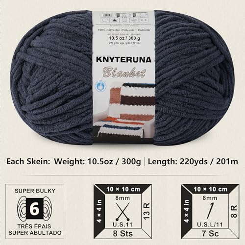 Image of #6 Super Bulky Blanket Yarn for Crocheting - 4 Skeins(Each 10.5oz /300g, 220yds /201m), Chunky Chenille Thick Plush Big Soft Yarn for Crocheting Knitting Blankets, Charcoal Grey