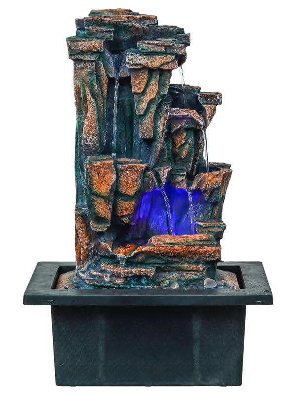 Image of Multicolor Polyresin Tabletop Designer 3 Step Indoor Water Fountain for Home Decor with LED, Speed Control Pump (Size: 36.5 x 28 x 57.5 CM | Weight: 3035Gram)