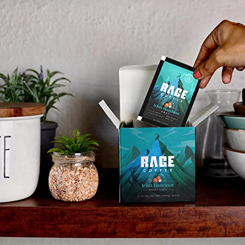 Image of Rage Instant Coffee - 40 Irish Hazelnut Flavoured Sachets | Premium Arabica Beans - Black Coffee, Hot or Cold | Single Serve