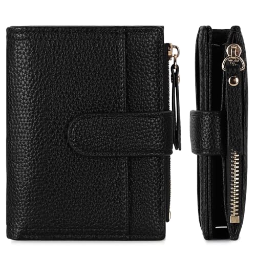 Geldbörse Damen Leder Portemonnaie Damen klein mit kartenfächern Geldbeutel klein Brieftasche Mädchen mit Reißverschlusstasche und Banknotenfach, Schwarz – Bild 6