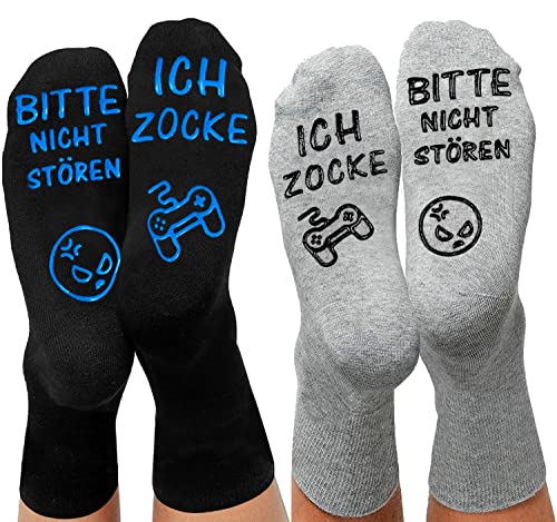 Lustige Socken, Gaming Socken Mit Spruch Ich Zocke Bitte Nicht Stören Neuheit Baumwollsocken Gamer Knöchel Rutschfeste Haussocken Geschenk Für Damen Herren Lange Ostergeschenke für Teenager