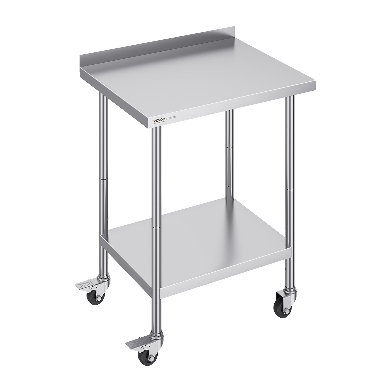 VEVOR Stainless Steel Prep Table, 30 x 24 x 35 Inch, 440lbs Load Capacity Heavy Duty Metal Worktable with Backsplash Adjustable Undershelf & 4 Casters, Commercial Workstation for Kitchen Restaurant