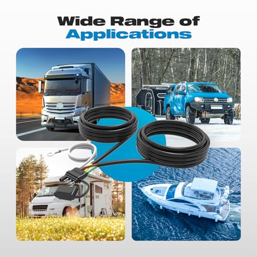 Image of 4 Pin 5 Wire Trailer Wiring Harness Kit, Malictele 22FT 16AWG Core with Jacketed Cable Trailer Light Kit 4 Way Flat 5 Wire Trailer Plug for Rewiring Both-Side Taillights on Trailers RVs and Boats