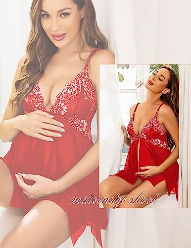 Image of Avidlove Women Lace Lingerie Front Closure Babydoll V Neck Nightwear Sexy Chemise Nightie