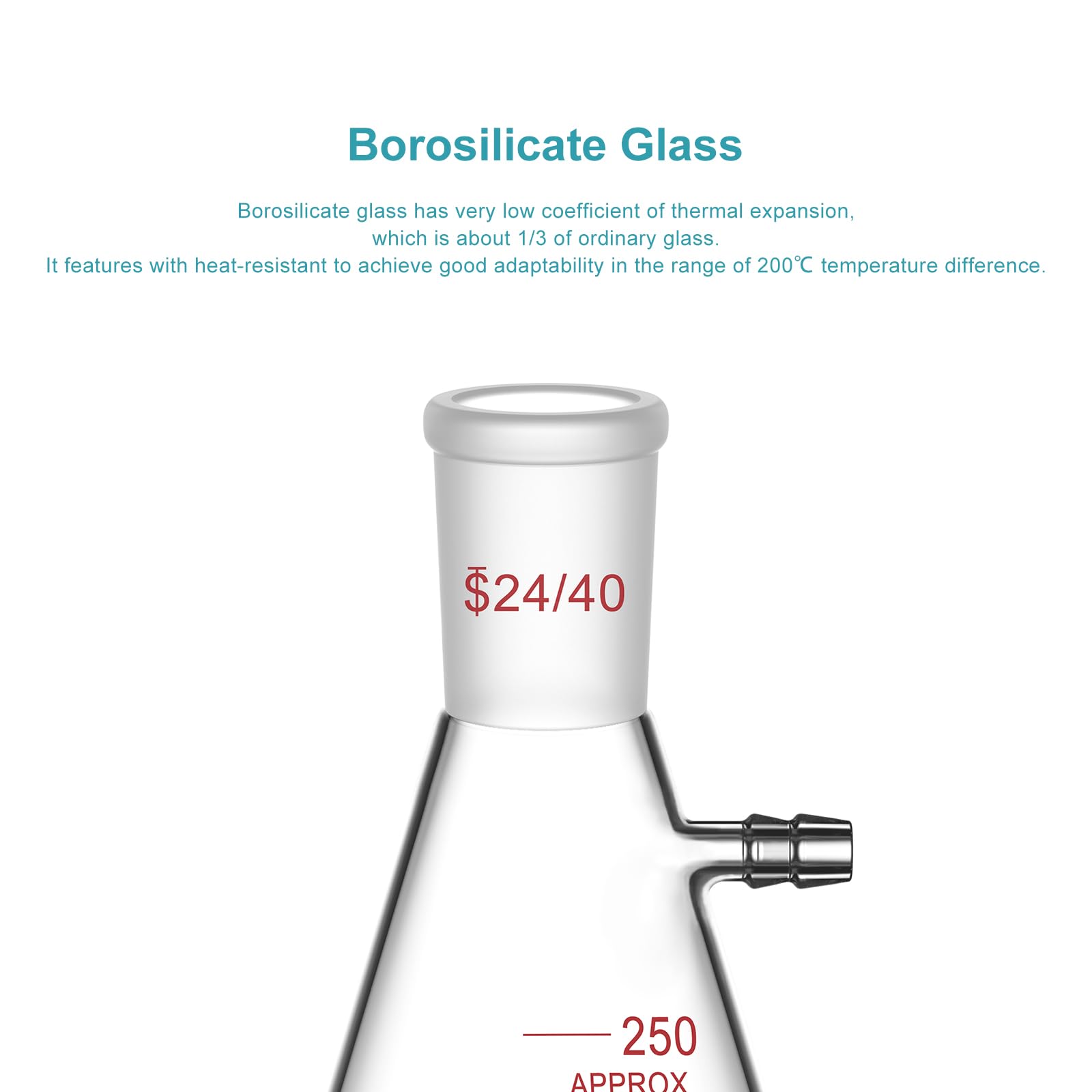 stonylab Pallone di Filtraggio con Giunto Esterno Conico Standard 24/40, Pallone di Filtraggio in Vetro Borosilicato a Parete Pesante, Collo a Vite con Tubazione, 250 ml