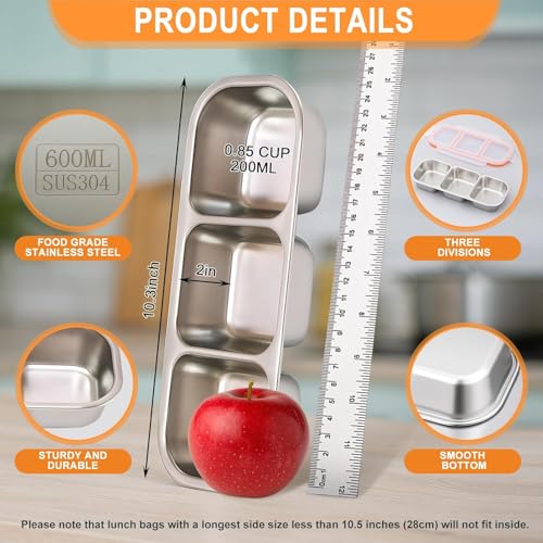 Image of Stainless Steel Snack Containers with Lids, 3 Compartment Leakproof Reusable Snack Box for Nuts, Fruits- Divided Grab & Go Container for School, Office, Travel (3 Compartment)