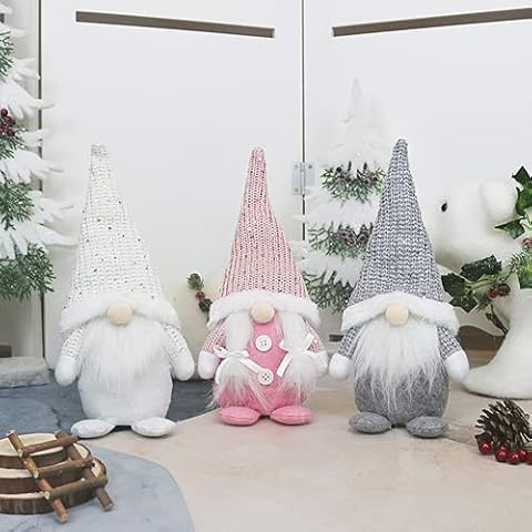 KEAIDO 3 Pcs Christmas Gnomes, White Pink Grey Sequined Gonks, Santa Claus Elf Mini Doll, Winter Snowman Lucky Dwarf for Party Home Desktop Indoor Table Ornaments, Festival Decorations Cover