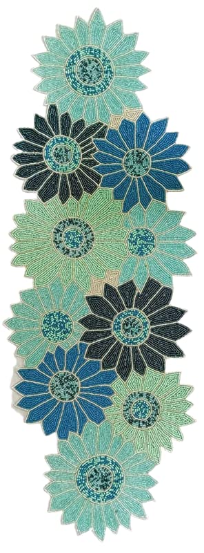 Mfu-Made for You Beautiful Beaded Table Runner Craftsmanship || Thanksgiving - Occasional Decoration/Diwali Festival Decor Pack of 1 Measure 13 * 36 Inches Blue Sunflower Design