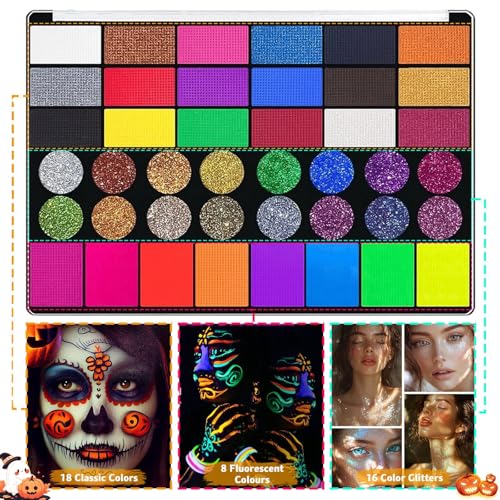 Face Painting kit for Kids Aldult, 42 Colors Non Toxic Face Paint with 16 Face Paint Crayons, 6 Reusable Face Painting Stencils, 60 Sticky Stencils for Kids, 4 Stickers, for Parties, Halloween - Image 5