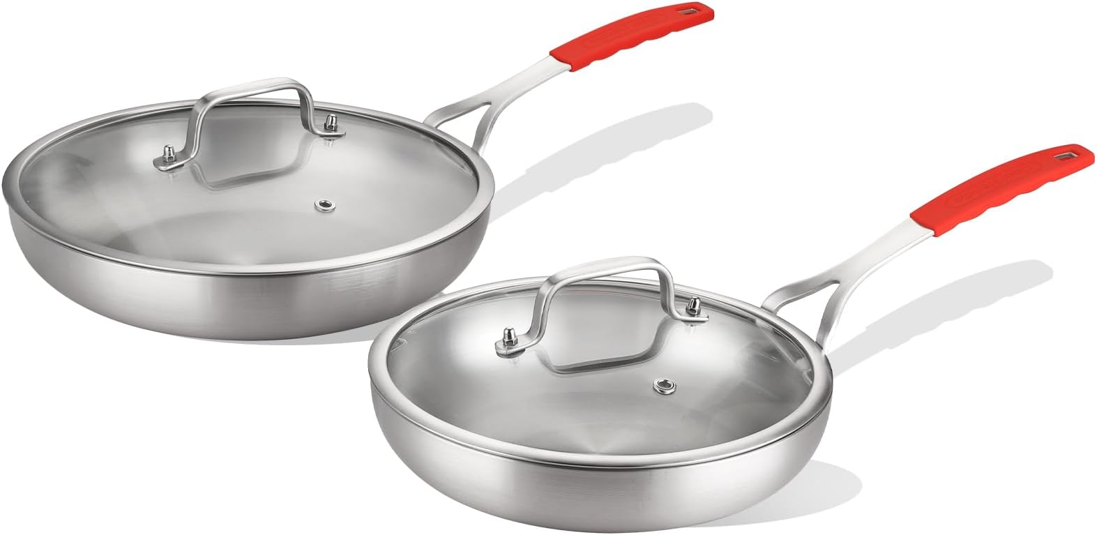 Tri-ply Stainless Steel Frying Pan Set with Lid 8" 10" Induction Skillets Chef's Pan,Pots and Pans Set Kitchen Cookware Frying Pan Set Dishwasher and Oven Safe