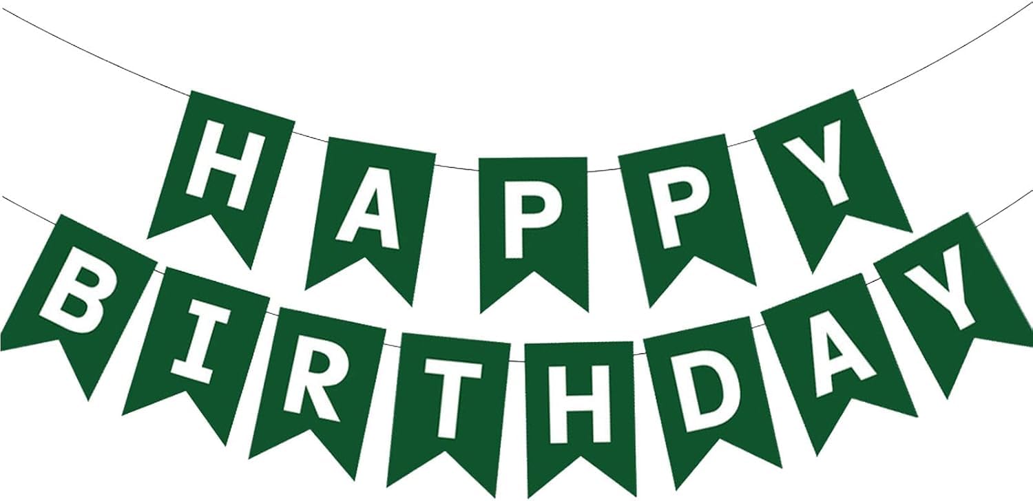 Green Happy Birthday Banner,Greenery Theme Banner Sign Birthday Party Decorations Supplies