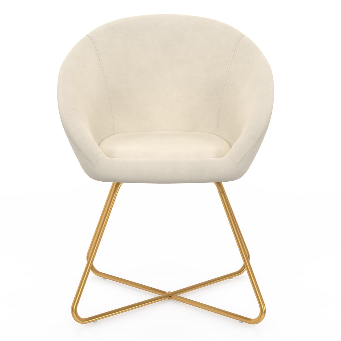 IDMarket - Silla redonda ANGELINA de terciopelo beige con patas entrelazadas doradas