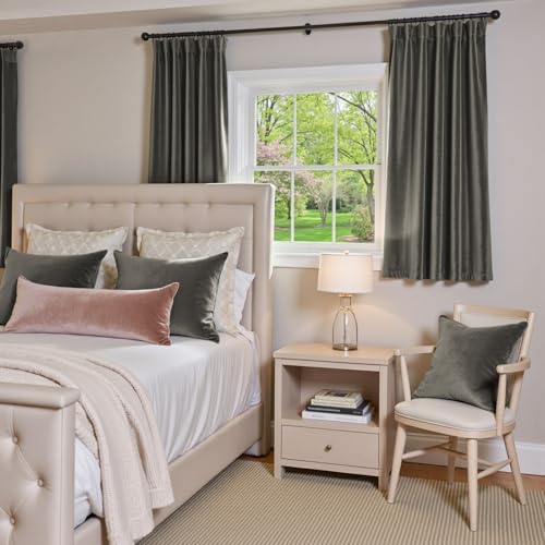 Image of Grey Velvet Curtains Modern Luxury Rod Pocket 42x63 Inch 2 Panels | Soft Velvet, Room Darkening, For Small Windows, Kitchens & Bathrooms, Light Shifting Texture, Elegant Drape, Cozy