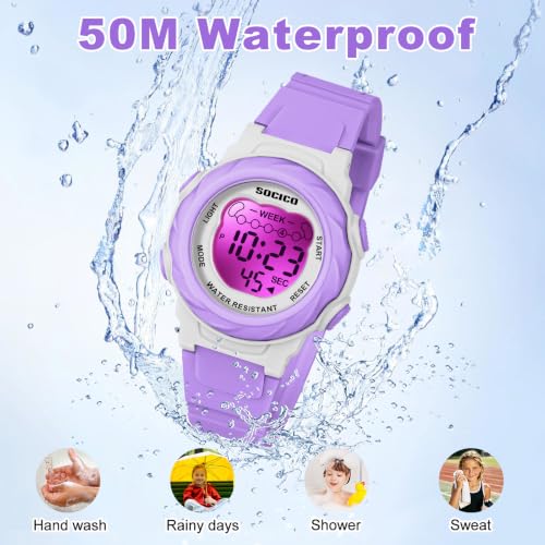Image of SOCICO Kids Digital Watch 50M Waterproof & 7 Color Lights for Boys Girls