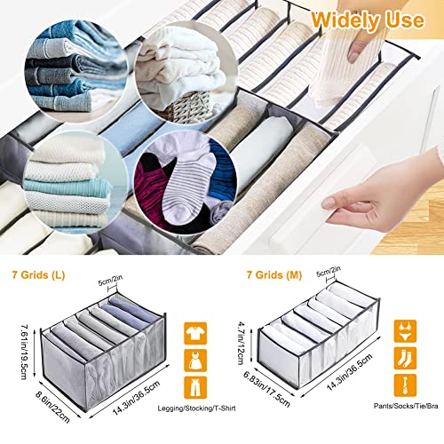 Bestfire 7 Grids Washable Wardrobe Clothes Organizer, 3Pcs Jeans Compartment Storage Box, Foldable Closet Drawer Organizer Clothes Drawer Mesh Separation Box Clothes Wardrobe (2Pcs Large, 1Pcs M) #TOP1