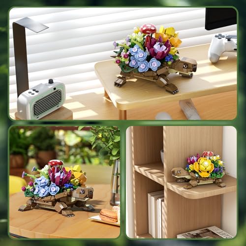 Image of Sea Turtle Succulent Planter Building Set, Compatible with Lego Turtle Flowers Pot Building Kit, Animals Botanical Collection Blocks Toys, for 6+ Girls, Women, Home Plants Decor