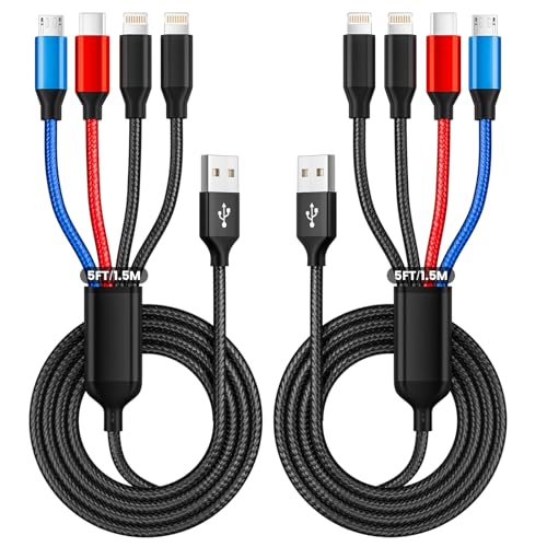 Image of MPATIBY Travel 4 in 1 Multi Charging Cable with Dual IP /Type C /Micro USB, 2Packs 5FT Car Accessories iPhone Charger Cord for Multiple Devices, Universal USB Cable for iPhone17-8 /iPads /Tablets and More