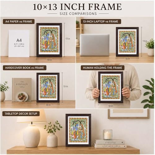 Image of PAPER PAJAMA Radha Krishna Wall Art for Living Room | Madhubani Mithila Folk Painting | Traditional Indian Devotional Artwork Framed Home Decor for Bedroom, Office & Temple (10x13 Inches)