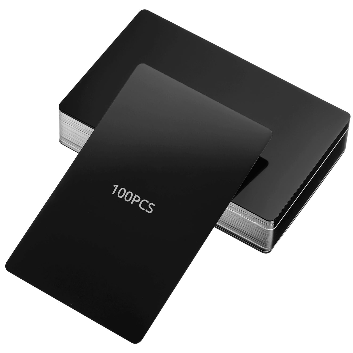 QWORK® 100Pcs Blank Metal Cards Aluminum Business Cards, 86 x 54mm, for Professional and Personal Use,Black