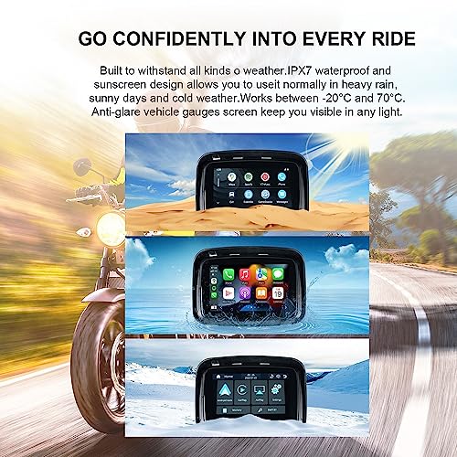 Image of Sunweyer Portable Carplay Wireless Android Auto for Motorcycle,5 Inch IPX7 Waterproof Touchscreen,Auto GPS Navigation,5G Dual Bluetooth,Support Siri /Google Assistant