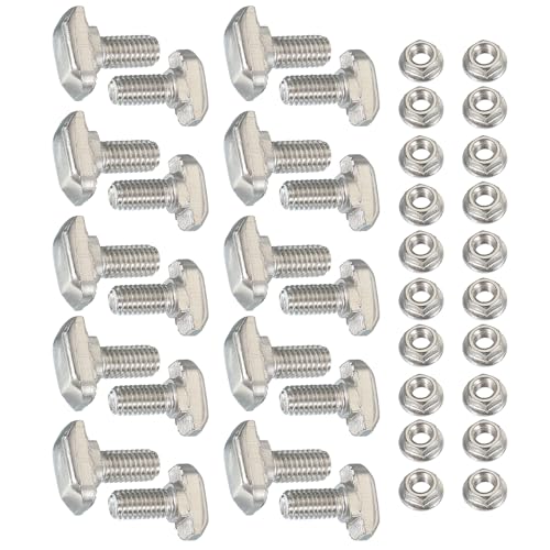Tornillos de ranura en T M6 x 16 mm con tuercas hexagonales para perfil serie 30, 20 juegos