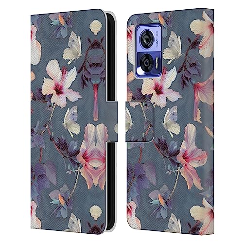 Head Case Designs Officially Licensed Micklyn Le Feuvre Butterflies and Hibiscus Florals Leather Book Wallet Case Cover Compatible with Motorola Edge 30 Neo 5G
