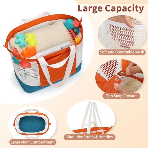 Mesh Beach Bag, Extra Large Beach Bags for Women, Lightweight Foldable Sandproof Tote Bag for Family & Vacation2