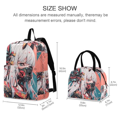 Backpack Lunch Box Set Large Capacity Travel Backpacks and Insulated Lunch Bag for Commute Hiking Picnic Anime Ninja Print2