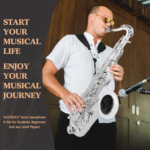 eastrock nickel tenor saxophone b flat tenor sax professional tenor saxophone for beginners students kids and musicians with carrying casemouthpiecereedscushion padscleaning kitneck strap