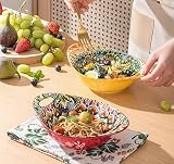 Henten Home 4-częściowy zestaw miseczek z porcelany, miseczki na musli, sałatki, makaron i zupę - 560ml, głębokie miseczki do serwowania spaghetti - styl bohemski