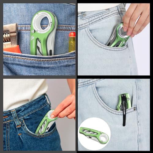 Image of Tondiamo 2 Pcs Folding Pocket Utility Knife Heavy Duty Box Cutter Folding Razor Knife with Anti Slip Finger Loop Easy Change Blades 3 Lock Positions Design (Green)