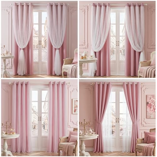 Image of MYSKY HOME Pink Blackout Curtains for Girls Bedroom 54 Inches Long,2 Panels