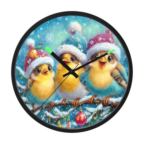 KUEJOP Round Wall Clock Birds Singing Snow 12 Inch Non-Ticking