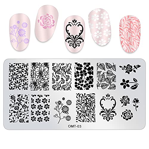 10Pcs Nail Plates Stamping Set, Ahier 8Pcs Nail Plates 1Pcs Stamper 1Pcs Scraper Nail Art Stamper Kit Nail Image Plate Manicure Stencils Tools(Pattern Random) #TOP5
