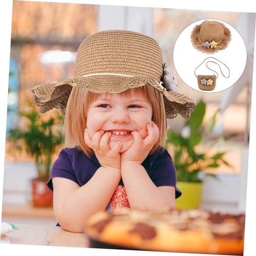 TOYANDONA Straw Woven Sun Block Hat with Wide Brim and Shoulder Bag UV Protection Summer Beach Hat for Fashionable Straw Sunhat with Windproof Design Khaki2