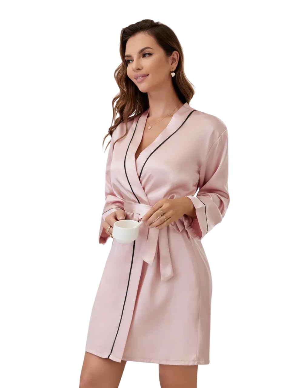 aesrwe Women’s Satin Robe Short Length Sleepwear with Belt | Soft Silky Nightwear for Women & Girls | Lightweight Comfortable Dressing Gown for Bedroom, Honeymoon Elegant Night Robe (Size)-picture-27