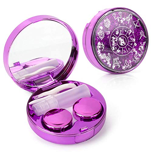 Contact Lens Case, Color Sparkles Contact Lens Case Cute, Portable Contact Lens Box Kit with Mirror&Remover Tool, Contact Lens Container Soak Storage Kit for Travel&Home