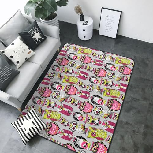Tapis lavable chouette rose et vert, la solution contre les taches