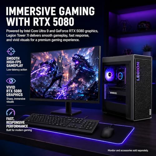 Image of Lenovo Legion Tower 7i Gen 10 Gaming Desktop PC, RTX 5080 16GB GDDR7, Intel Core Ultra 9 285K, 64GB DDR5 5600MT /s, 2TB SSD, Legion Coldfront Cooling, Windows 11 Pro, KB & Mouse