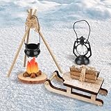 Accessori per Gnomo in Miniatura, Focolare in Miniatura, Slitta Gnomo, Accessori Miniatura Legno Falò, Gnomo Accessorio Natale Regalo per DIY, Natale, Giardini, Davanzale (Color Legno)