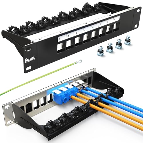 PBAEGAV Patch Panel 8 Port 1U 10" Blank Keystone Patch Panel UTP/STP with Cable Management and Support Bar Suitable with Multiple Type Keystone (8 Port)