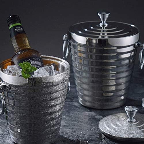 Stainless Steel Ice Bucket, Champagne for Bar Parties, Silver Thick