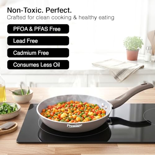 Image of Prestige Ceraglide Duo Frypan 22Cm /1.3L Non-Stick Ceramic Coating|Works On Gas & Induction|High Heating|Cool Touch Handle|Grey